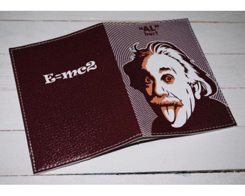 Мужская обложка для паспорта кожа -Эйнштейн-(ТОЛЬКО ДЛЯ ОПТОВОГО ЗАКАЗА)