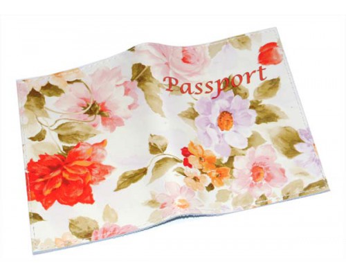 Кожаная женская обложка для паспорта с цветами -Весенняя-