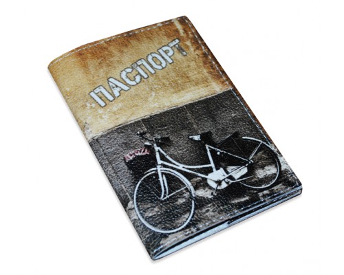 Кожаная обложка для паспорта -Велосипед графити-