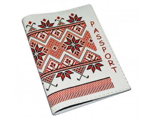 Кожаная обложка для паспорта -Украинская вышивка-