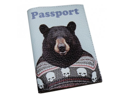 Кожаная обложка для паспорта -Медведь в свиторе-
