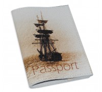 Кожаная обложка для паспорта/загранпаспорта -Кораблик-