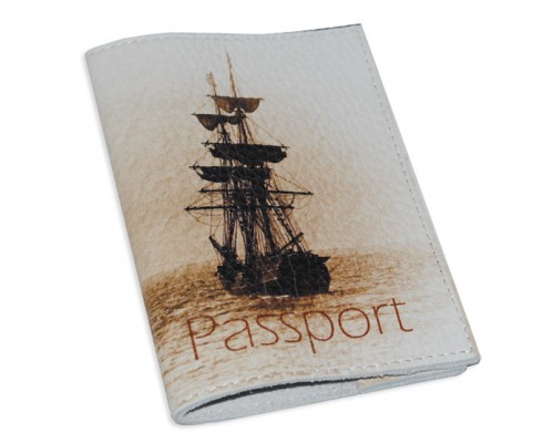 Кожаная обложка для паспорта/загранпаспорта -Кораблик-