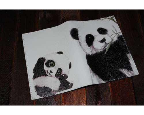 Кожаная обложка для паспорта -Панда-