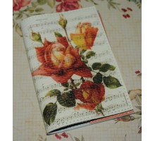 Кожаная женская обложка для паспорта -Ветка розы с нотами-