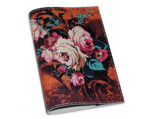 Кожаная женская обложка для паспорта с цветами -Осенний букет-(ТОЛЬКО ДЛЯ ОПТОВОГО ЗАКАЗА)