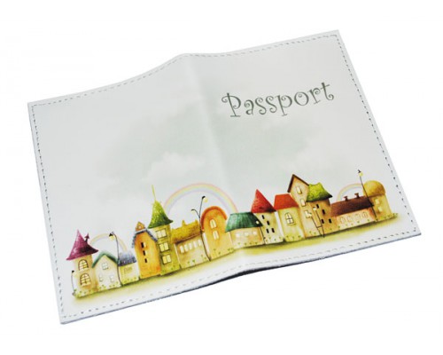 Кожаная женская обложка для паспорта -Домики-(ТОЛЬКО ДЛЯ ОПТОВОГО ЗАКАЗА)