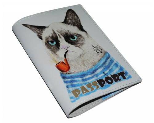 Кожаная обложка для паспорта -Недовольный котэ-(ТОЛЬКО ДЛЯ ОПТОВОГО ЗАКАЗА)