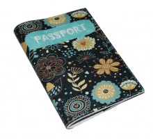 Кожаная женская обложка для паспорта -Бирюзовые цветы-