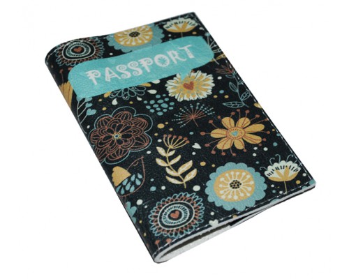 Женская обложка для паспорта -Бирюзовые цветы-