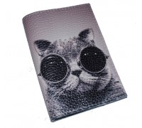 Кожаная обложка для паспорта с котом -Крутой кот-