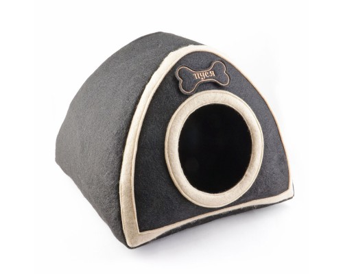 Домик для собачки "Пирамидка" черный с именной вышивкой (ОБРАЗЕЦ)