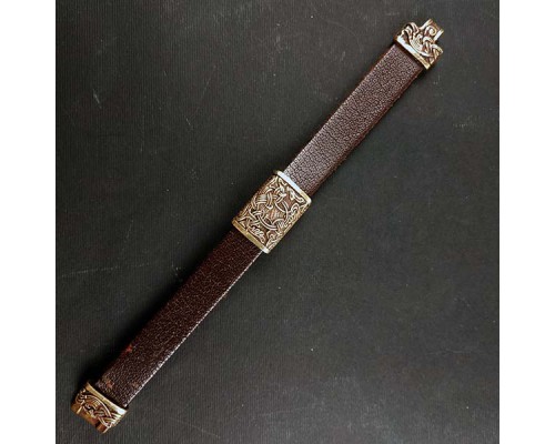 Кожаный браслет с одной бронзовой бусиной