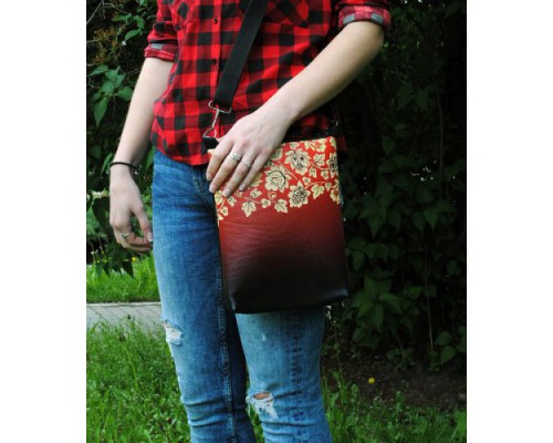 Женская сумка через плечо "Хохлома бордо"