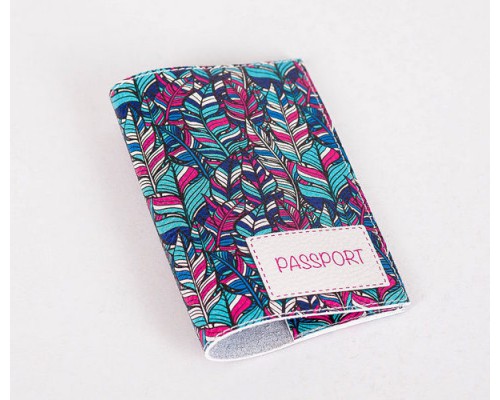 Кожаная обложка для паспорта -Перья разноцветные-(ТОЛЬКО ДЛЯ ОПТОВОГО ЗАКАЗА)